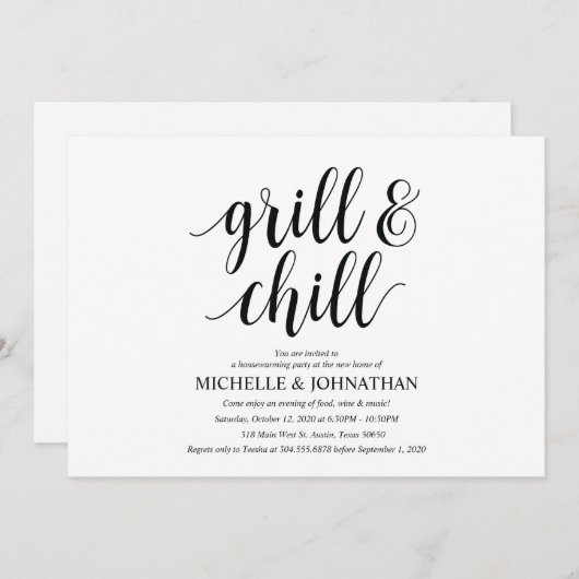 グリルと丘の引っ越し祝いパーティーパーティの招待状カード 招待状 (正面/裏面)