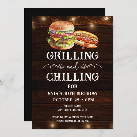 グリルと冷却BBQ 50th誕生日招待状 招待状 (正面/裏面)