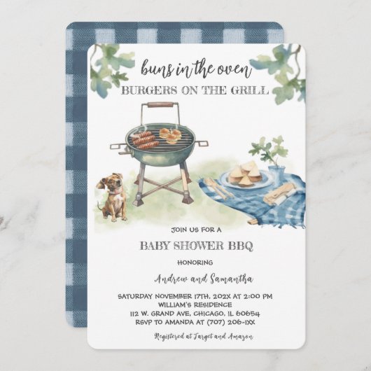 グリルのオーブンのハンバーガーのパン 招待状 (正面/裏面)