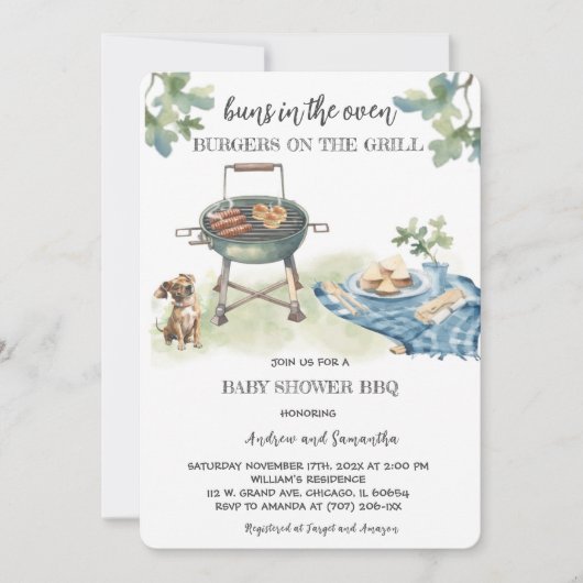 グリルのオーブンのハンバーガーのパン 招待状 (正面)