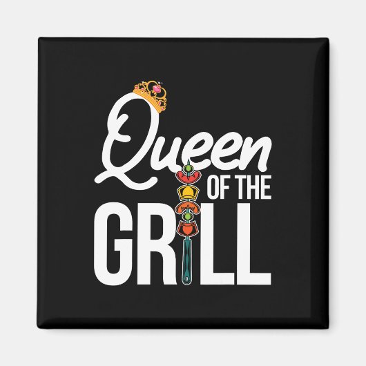グリルの女王 楽しいスモークミート BBQ 女性 用 マグネット (正面)
