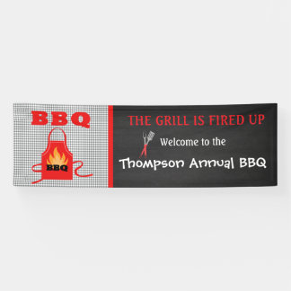 グリルは年次BBQの旗の上で発射されます 横断幕