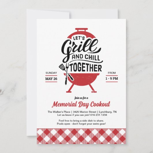 グリルアンドチルメモリアルデークックアウト招待状 招待状 (正面)