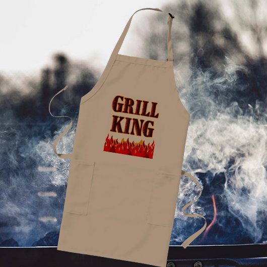 グリルキングの炎BBQスローガンエプロン ロングエプロン