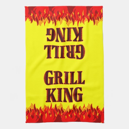 グリルキングレッドフレイムイエローキッチンタオル キッチンタオル (縦)
