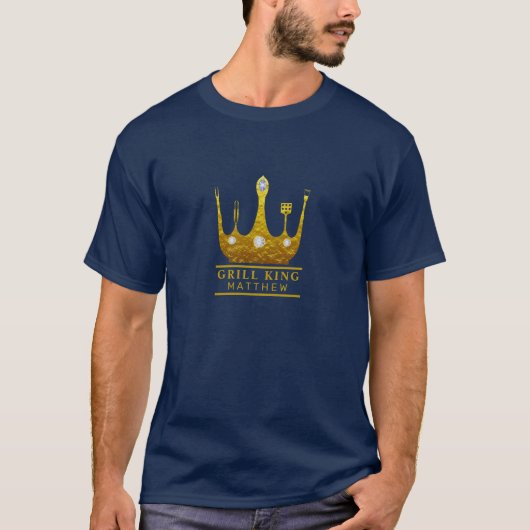 グリルキング BBQ ゴールドクラウン メンズ ネイビー Tシャツ (正面)