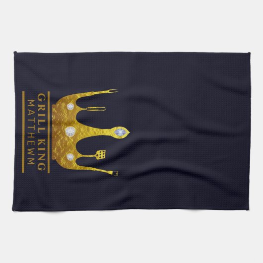 グリルキングBBQ王冠ネイビー自分の力を作る キッチンタオル (横)