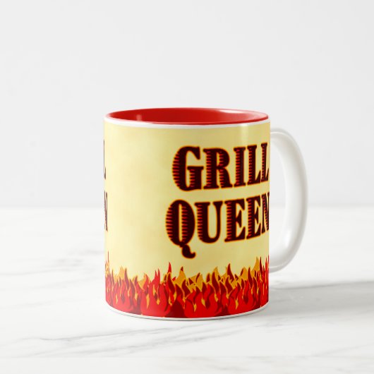 グリルクイーンレッドフレイムスBBQことわざマグ ツートーンマグカップ (正面右)