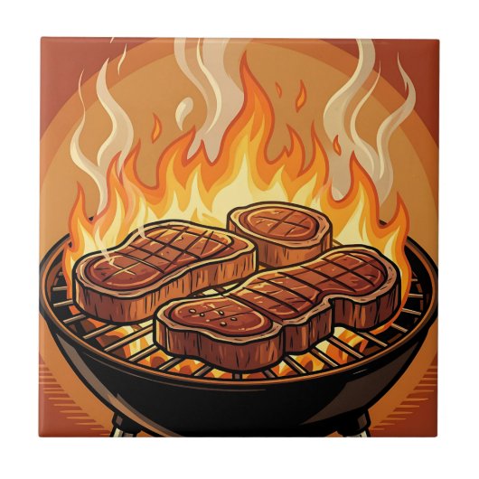 グリルステーキ BBQ 炎 タイル (正面)
