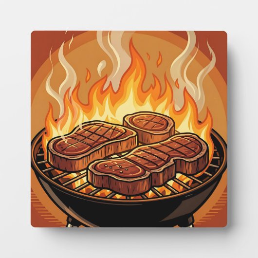 グリルステーキ BBQ 炎 フォトプラーク (正面)