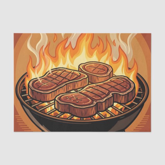 グリルステーキ BBQ 炎 薄葉紙 (正面)
