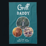 グリルダディモダンオーバル3 Photo Father's Day キッチンタオル<br><div class="desc">グリルダディモダンブラックオーバル3フォトファーザーの日のキッチンタオル。楕円フレームの3枚 – 3枚の写真を追加。キッチンタオルの文字は任意に変更できる。このパーソナライズされたタオルは父の日、誕生日、クリスマスのパパに最適な記念品だ。</div>