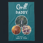 グリルダディモダンオーバル3 Photo Father's Day キッチンタオル<br><div class="desc">グリルダディモダンブラックオーバル3フォトファーザーの日のキッチンタオル。楕円フレームの3枚 – 3枚の写真を追加。キッチンタオルの文字は任意に変更できる。このパーソナライズされたタオルは父の日、誕生日、クリスマスのパパに最適な記念品だ。</div>