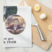 グリルダディモダンオーバル3 Photo Father's Day キッチンタオル (四つ折り)