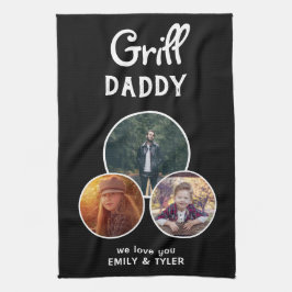 グリルダディモダンブラックオーバル3写真父の日 キッチンタオル