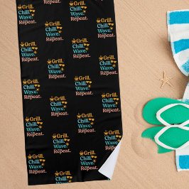 グリルチルウェーブリピーター夏ビーチ引用文ブラック ビーチタオル