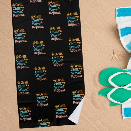 グリルチルウェーブリピーター夏ビーチ引用文ブラック ビーチタオル