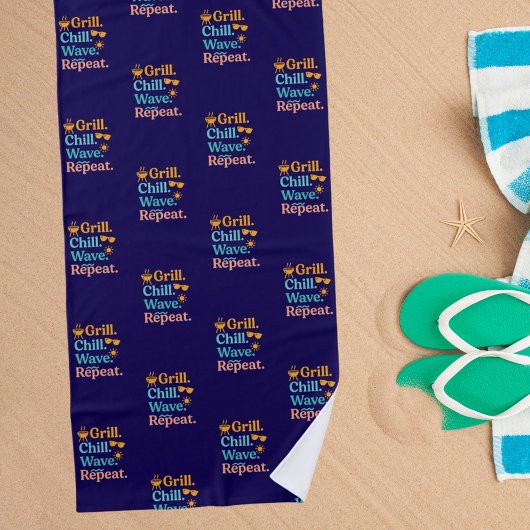 グリルチルウェーブリピーター夏ビーチ引用文ブルー ビーチタオル