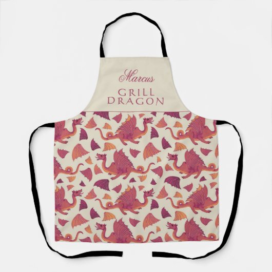 グリルドラゴンレッドドラゴンパターン エプロン (正面)