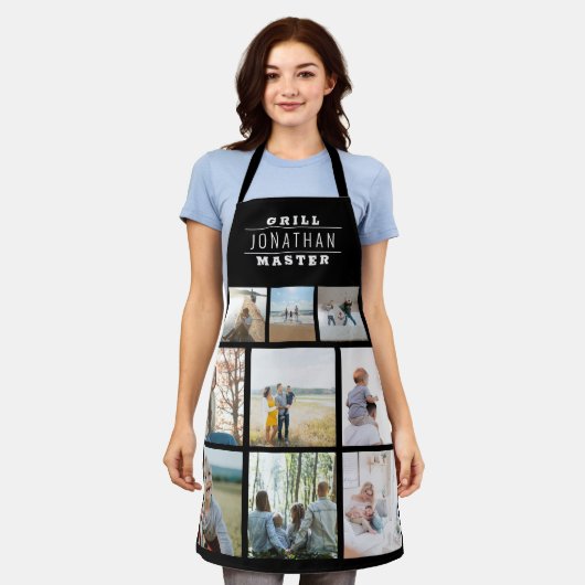 グリルパーソナライズされたマスター名フォトコラージエプロン エプロン (着用した状態)