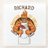 グリルファーザーデイギフトBBQシェフパパ ガラスコースター (正面)