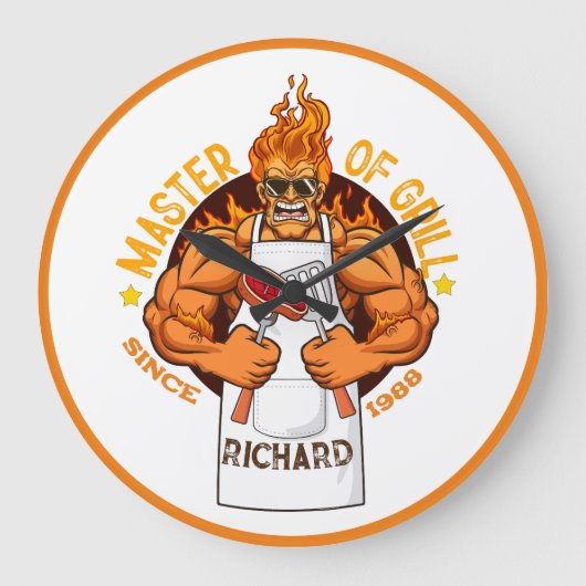グリルファーザーデイギフトBBQシェフパパ ラージ壁時計 (正面)