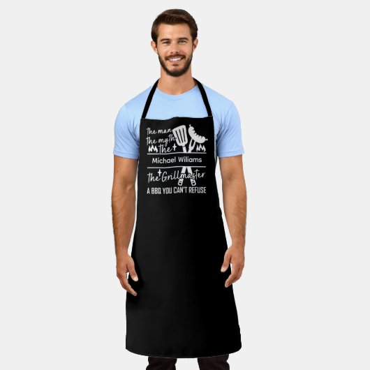 グリルファーザー白黒パーソナライズされたBBQパパ エプロン (着用した状態)