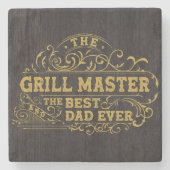 グリルマスターと最高のパパエバーファーズデイブラック ストーンコースター (正面)