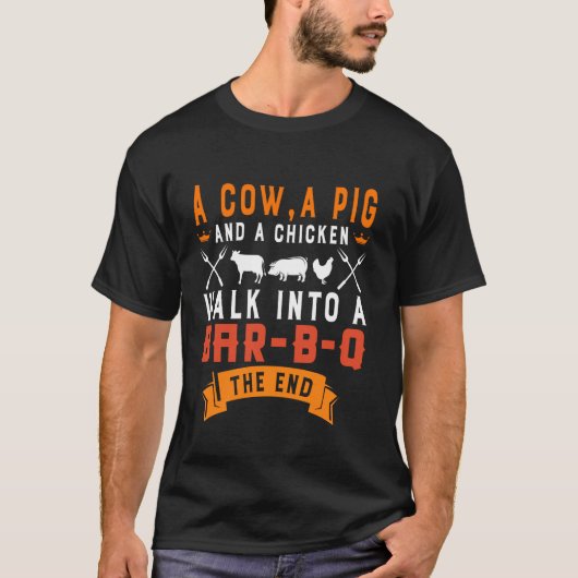 グリルマスターのための面白いBBQジョークギフト 牛、豚 Tシャツ (正面)
