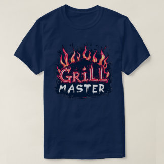 グリルマスターの炎のバーベキュー・クックアウト・タイポグラフィ Tシャツ