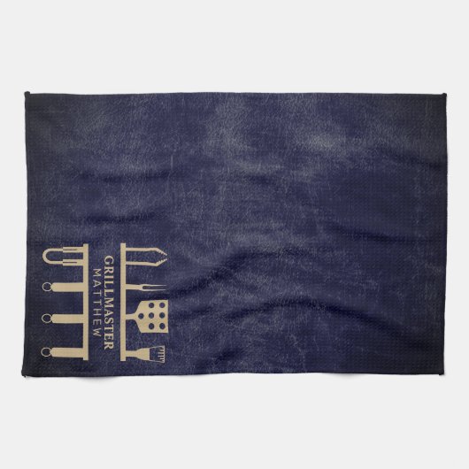 グリルマスタークラシックネイビーレザーBBQツール名 キッチンタオル (横)