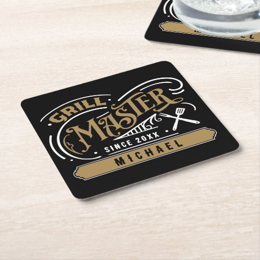 グリルマスターパーソナライズされた スクエアペーパーコースター (アングル)