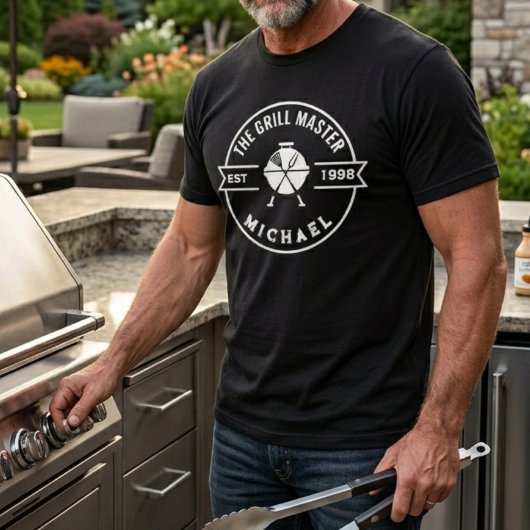 グリルマスター創設年 名前入りグリルBBQ Tシャツ