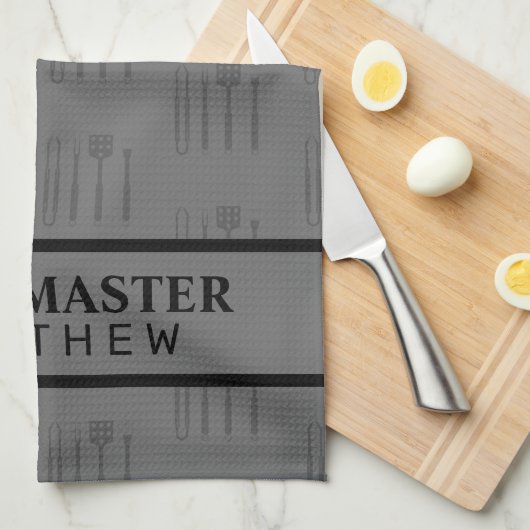 グリルマスター名ファーザーズデイクラシックブラックグレー キッチンタオル (四つ折り)