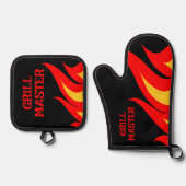 グリルマスターBBQ火炎パーソナライズされた 鍋つかみ&鍋敷きセット (正面)