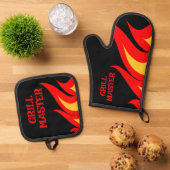 グリルマスターBBQ火炎パーソナライズされた 鍋つかみ&鍋敷きセット (トップダウン)