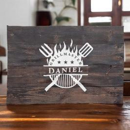 グリルマスターBBQ素朴ダークウッドプリント キッチンタオル