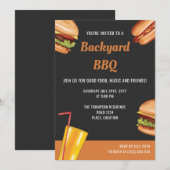 グリル料理 ハンバーガー ホットドッグ 夏の裏庭BBQ 招待状 (正面/裏面)