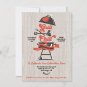 グリル＆チル ウッドカット レトロ BBQ グリル パーティー 招待状 (正面)