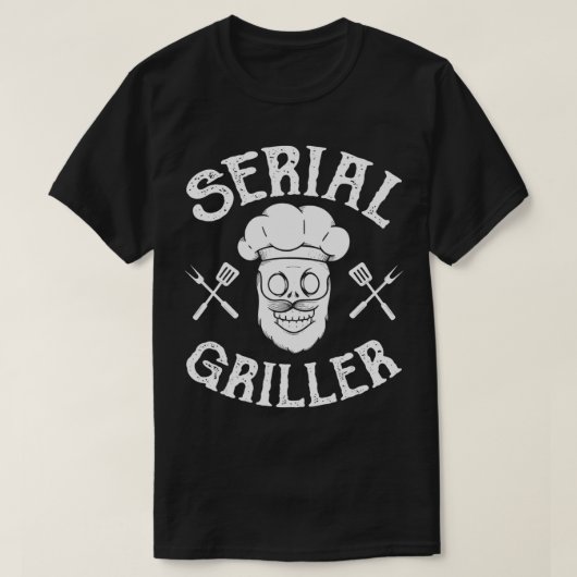 グリル&肉&ナイフ&シリアルグリラーシェフ Tシャツ (デザイン正面)