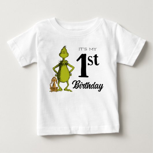 グリンチの黒板1歳の誕生日 ベビーTシャツ (正面)