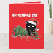 グリンチャスマスの猫 | グズグズの黒猫のクリスマス カード (正面)