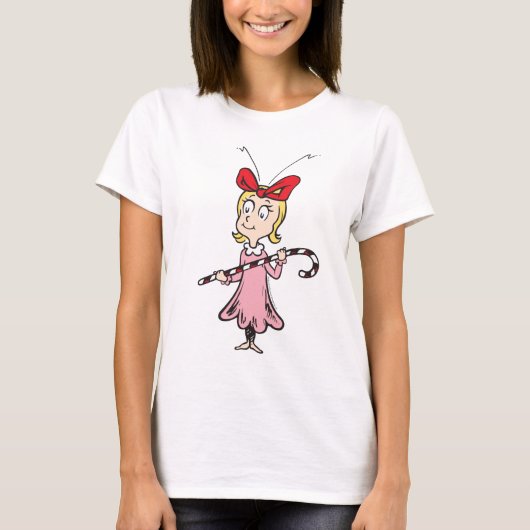 グリンチ|シンディ・ルー・フー 杖付きキャンディを持つ Tシャツ (正面)