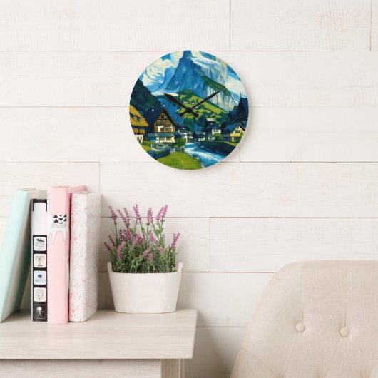 グリンデルワルドスイスアート ラージ壁時計 (読書スペース)