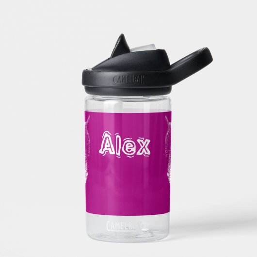 グリンピベアーネオンピンク&ホワイト名前をカスタムする ウォーターボトル (左面)