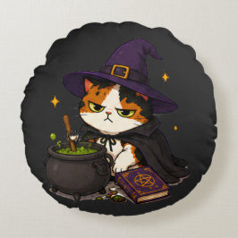 グリンピーな魔女猫のハロウィン ラウンドクッション