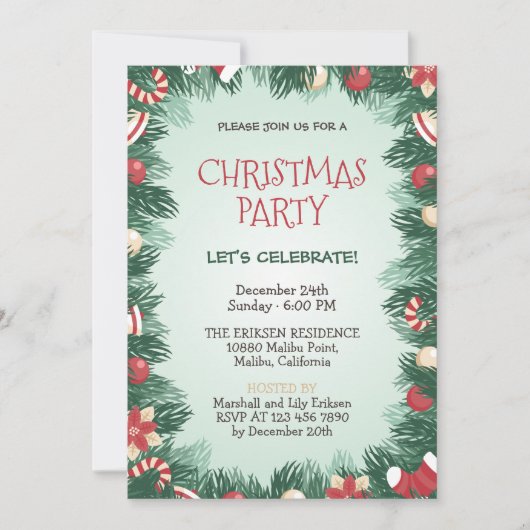 グリーエレガントンクリスマスホリデーパーティー|招待状 招待状 (正面)