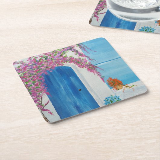 グリークブルードア スクエアペーパーコースター (アングル)