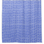 グリークメアンダー鍵スクエアHパターンブルー シャワーカーテン (正面)