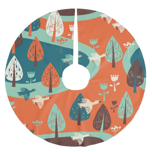 グリースフォレスト：ヴィンテージ自然シーン ブラッシュドポリエステルツリースカート (正面)